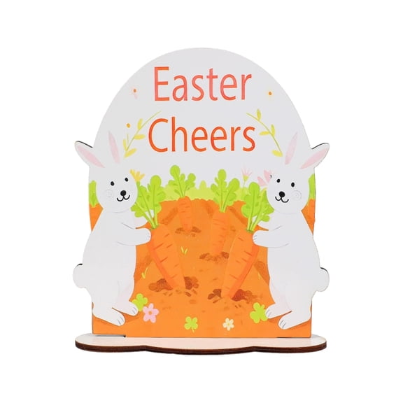 6.7" Easter Wooden Table Signs, Easter Bunny Eggs Desk Decorations, Spring Centerpiece & Shelf Decorations Props For Home
