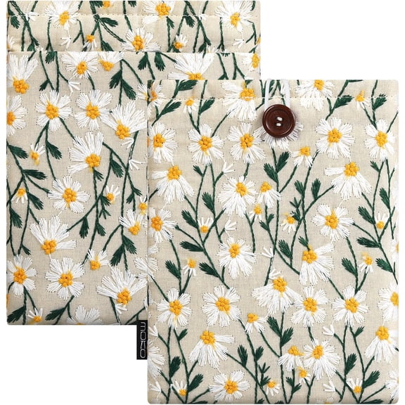 6-7" Embroidered Daisy Padded eReader Sleeve Tablet Bag Pouch for Paperwhite 11th/10th Gen, 7" Colorsoft Signature Edition 2024, Voyage/ eReader, Beige.