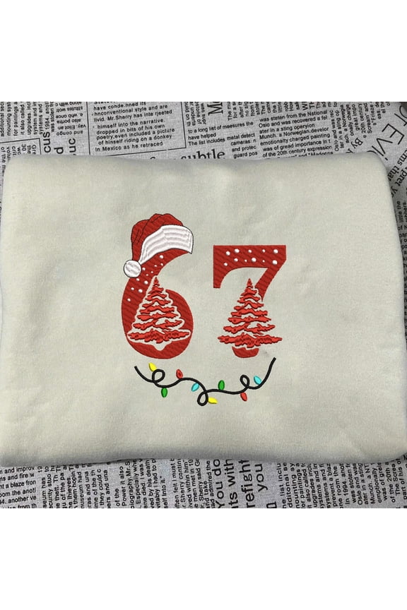 6 7 Embroidered Unisex T-shirt Sweatshirt Hoodie, 67 Trend, Six Seven Meme Santa Shirt Xmas,Trendy Tiktok Christmas Party Couples Christmas.