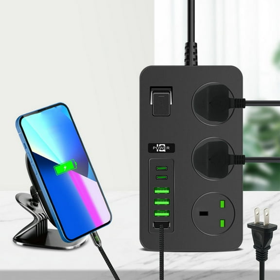 6.7-Foot Extension Cord Power Strip with 3 Socket and 6 USB Ports, 3000W Surge Protector for Office or Dorm Room, 1 Pack