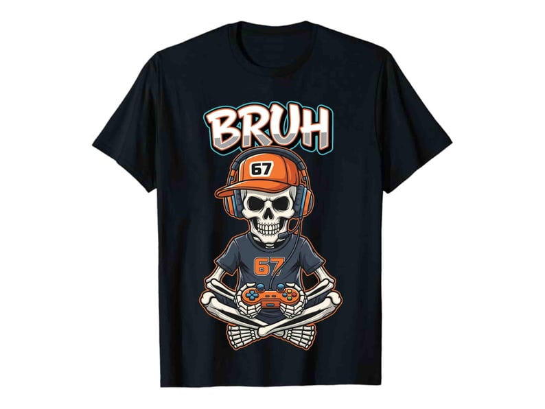 6-7 Gaming Slang Tee with Retro 67 Skeleton Graphic Youth Trend Style ...