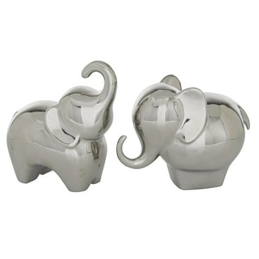 6", 7"H Silver Porcelain Elephant Sculpture, by The Novogratz (2 Count)
