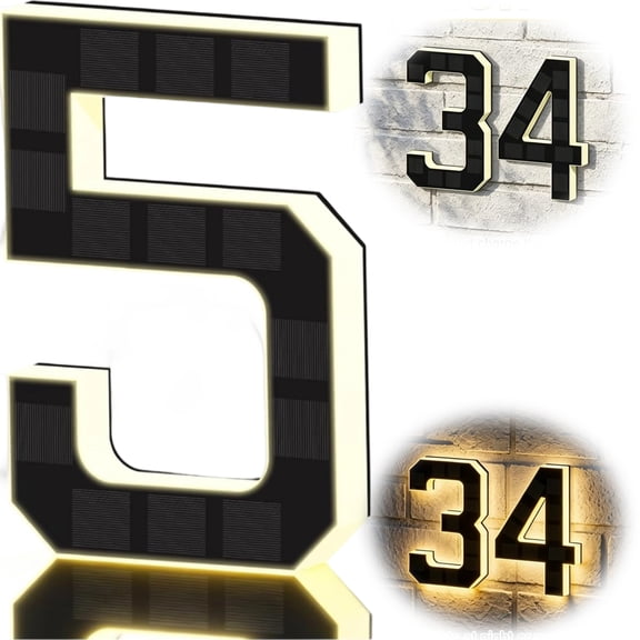 6.7 Inch /9 Inch Solar Lighted House Numbers for Outside, Light Up IP65 Waterproof LED Address Numbers for House, No Drill Adhesive, Illuminated Modern Address Sign, Dusk to Dawn