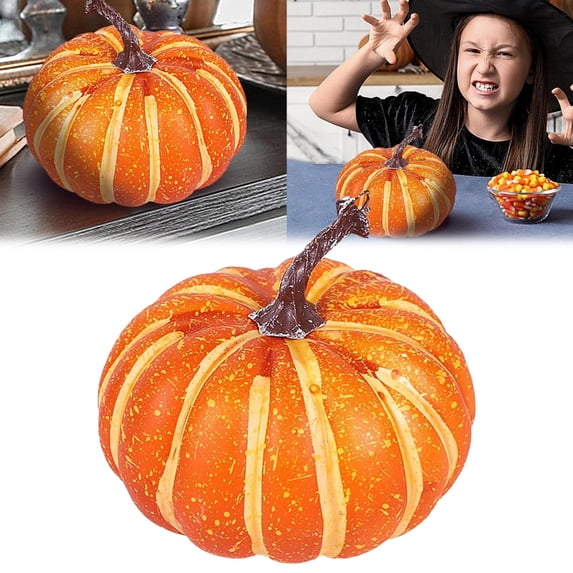 6.7 Inch Orange Artificial Pumpkin Fake Lifelike Pumpkins Faux DIY Craft Halloween Fall Harvest Thanksgiving Wedding Party Paintable Table Centerpiece Decoration