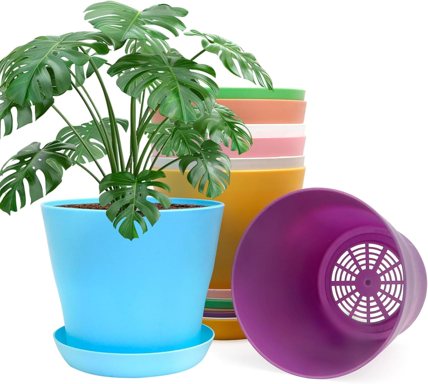 6.7 Inch Plant Pots Indoor Outdoor, 8 Pack Colorful Plant Flower Pots ...