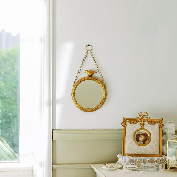 6.7 Inch Round Metal Framed Wall Mirror Rustic Gold Small Decorative Accent Perfect for Bathroom Vanity Living Room Office