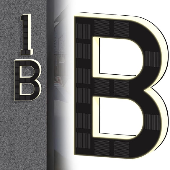 6.7 Inch Solar Lighted House Numbers for Outside, Light Up Waterproof LED Address Numbers Signs for Houses, Large Personalized Illuminated Exterior Modern House Numbers Light (B-Black, 6.7 IN)