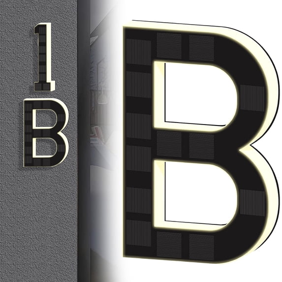 6.7 Inch Solar Lighted House Numbers for Outside, Light Up Waterproof LED Address Numbers Signs for Houses, Large Personalized Illuminated Exterior Modern House Numbers Light (B-Black, 6.7 IN)