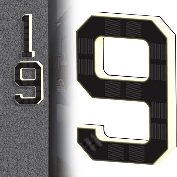 6.7 Inch Solar Lighted House Numbers for Outside, Light Up Waterproof LED Address Numbers Signs for Houses, Large Personalized Illuminated Exterior Modern House Numbers Light (9-Black, 6.7 IN)