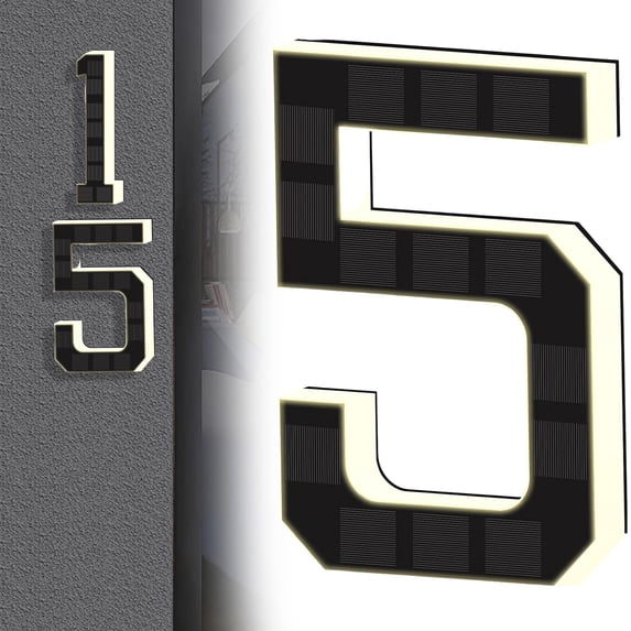 6.7 Inch Solar Lighted House Numbers for Outside, Light Up Waterproof LED Address Numbers Signs for Houses, Large Personalized Illuminated Exterior Modern House Numbers Light (5-Black, 6.7 IN)