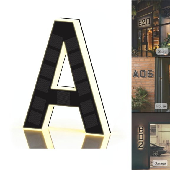 6.7 Inch Solar Lighted House Numbers For Outside, Waterproof LED Light Up Address Number Sign, Large Personalized Illuminated Modern Exterior House Numbers