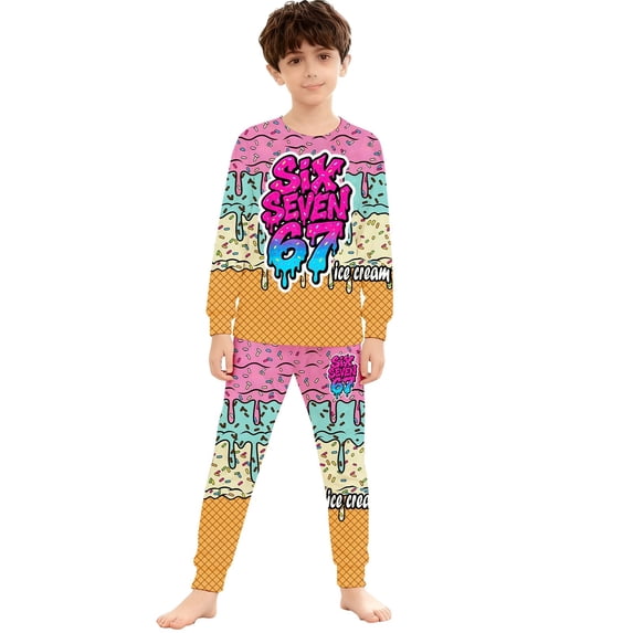 6 7 Kid Pajamas Sets 67 Meme Funny Pjs Six Seven 6 7 Ice Cream Print ...