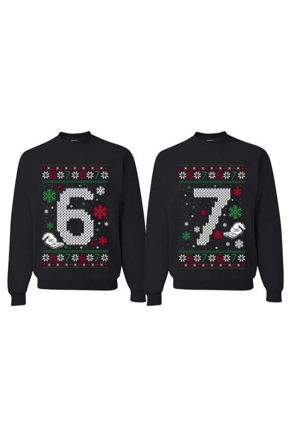 6 7 Meme Funny Matching His and Hers Couples Sweatshirt Christmas Matching Couple Crewneck Sweater