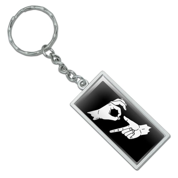 6-7 Meme Hand Signs Rectangle Keychain in Chrome Plated Metal
