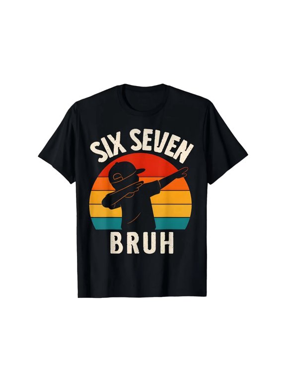6 7 Number Meme Print with Bruh Dabbing Dance Boys Girls T-Shirt, T-Shirt for Kids Youth, 180gsm, 100% Cotton