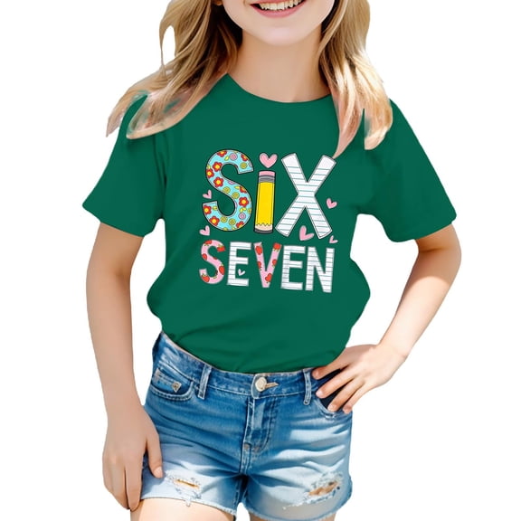 6 7 Shirt Kids Unisex Kids Six Seven Meme T Shirt Short Sleeve Crewneck Funny Graphic Soft Comfortable Toddler Youth Daily Tee Boys Shirts Dark Green 2 Years-3 Years