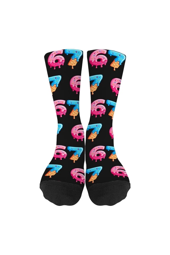 6 7 Socks, 67 Meme Socks 67 Six Seven Christmas Half Calf Sock (Hot Pink)