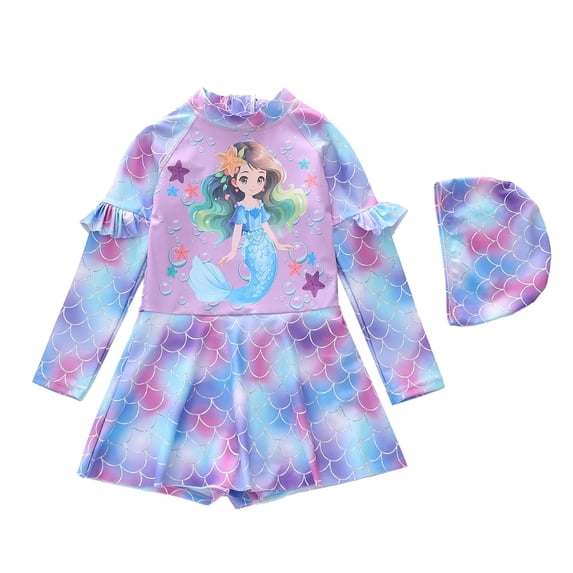 6-7 T Girls Bathing Suits Girls Long Sleeve Sun Protective Swimsuit With UPF 50 Rash Guard For Beach Pool Activities