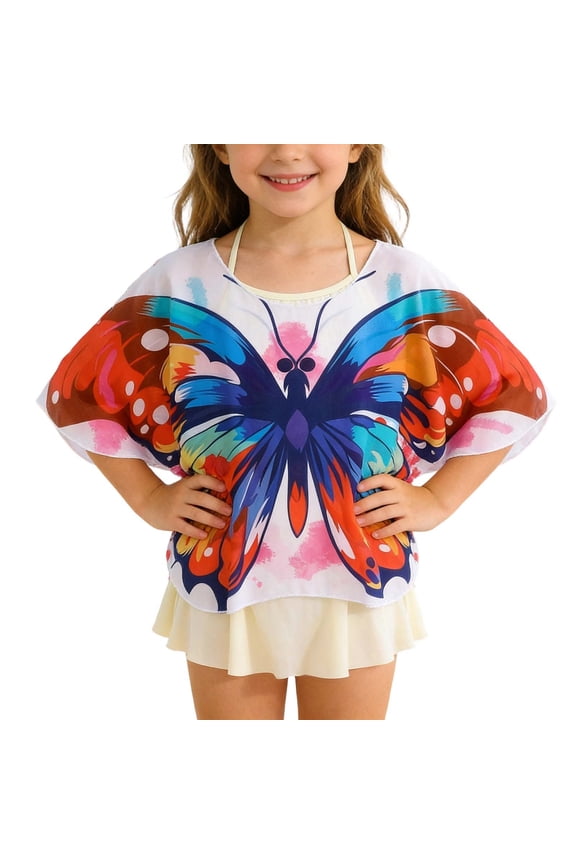 6-7 T Girls Swim Suit Girls Sun Beach Cover Up Shirt With Net Scarf For Summer Swimwear