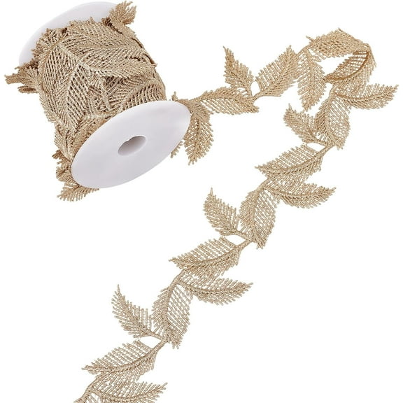 6.7 Yard Gold Trim Gold Lace Trim Gold Leaf Ribbon Filigree Craft Lace for Sewing Cake Fringe Wedding Bridal Dress Jewelry Crafts 1-3/4 Inch Wide Leaf Golden