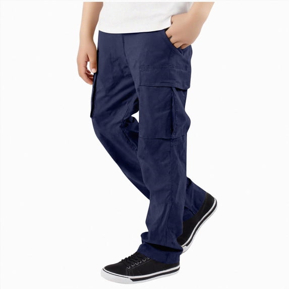 6-7 Years Boys Cargo Pants Slim Fit Pant Elastic Waist Joggers With Pockets Hiking Outerwear Winter Warm Pants Dark Gray Pants