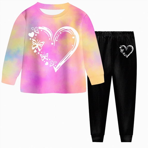6-7 Years Girls Outfit Fall Long Sleeve Sweatshirt and Jogger Pants with Pockets Kids Tracksuit Sweatsuit Set Tie Dye Pattern Long Sleeved Pants Outfit For Girls Pink