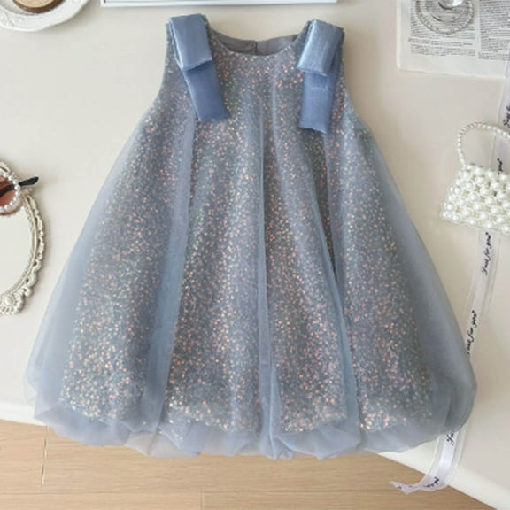 6-7 Years Kids Girls Birthday Princess Dress Ruffle Sleeve Boho Cake Smash Photo Shoot Outfit 2-13T Gray