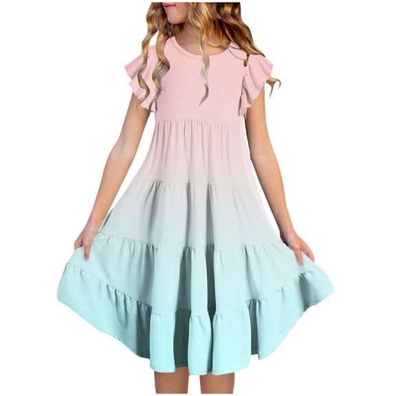 6-7 Years Tween Girls Elegant Ruffle Sleeve Dresses Size 5-15 Years Mint Green