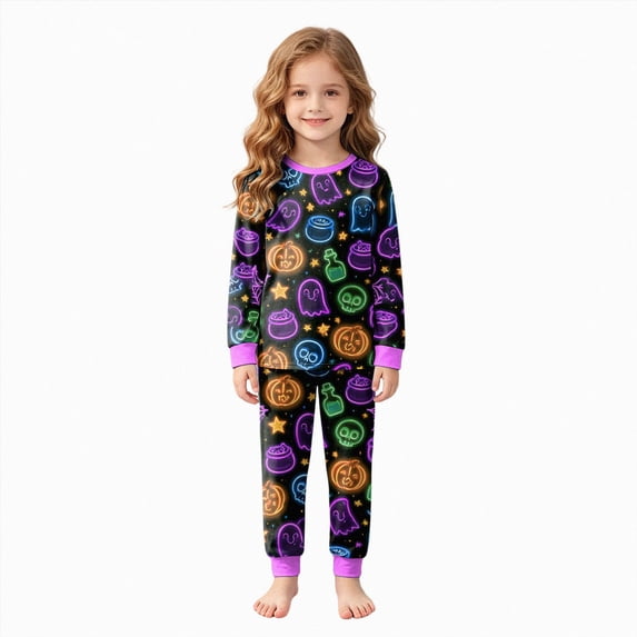 6-7 Years Tween Halloween Boy Girl Pumpkin Pajama Set Button Sleepwear Girls Matching Pajama Sets Girls Pj Set
