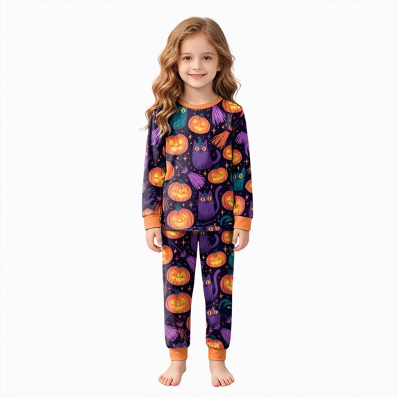 6-7 Years Tween Halloween Boy Girl Pumpkin Pajama Set Button Sleepwear Girls Matching Pajama Sets Girls Pj Set