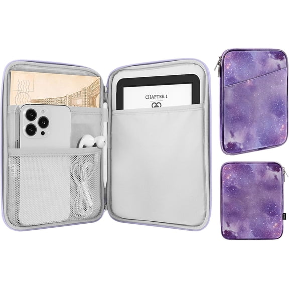 6-7" eReader Sleeve Bag for 7" ereader Colorsoft Signature Edition, All-New 6" 11th Gen 2022/10th 2019/8th 2016, 6.8" Paperwhite 11th/10th 2021/2018, Purple Starry Sky