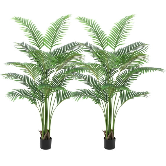 6/7 ft Artificial Palm Tree, Artificial Areca Palm Plant, Fake Faux Tropical Palm Silk Plant with Trunks, Paradise Palm Floor House Plant in Pot Indoor Outdoor Home Office Garden Modern Decoration