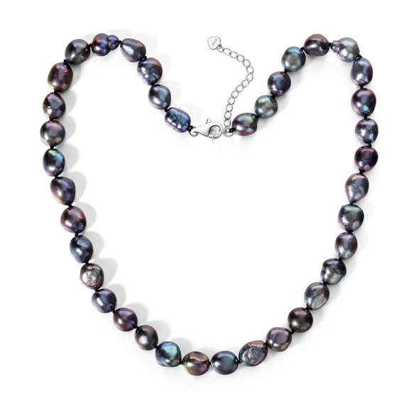 Bamiki 6‑7 mm Black Cultured & Baroque Pearl Necklace, 18 + 2 in, S925 Sterling Silver Clasp Valentine's Day Gift for Her