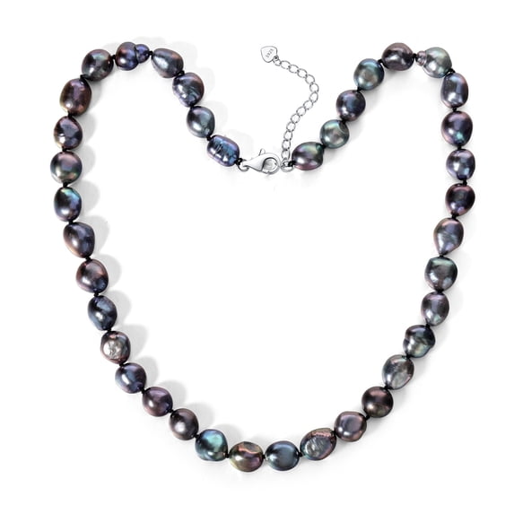 Bamiki 6‑7 mm Black Saltwater Cultured & Baroque Pearl Necklace, 18 + 2 in, S925 Sterling Silver Clasp Gift for Her
