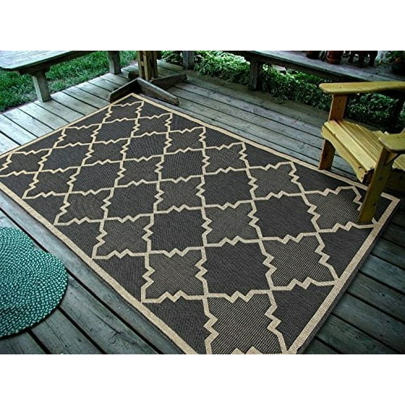 6'7" x 9'7" Contemporary Geometric Trellis, Charcoal Indoor & Outdoor Rug - 1095