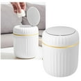 thumbnail image 1 of 6.7"x5.1" Mini Trash Can with Lid – Ultra-Compact Desktop Garbage Bin for Small Spaces – Ideal for Dorms, Bathrooms, Kitchens & Home Offices (White), 1 of 9
