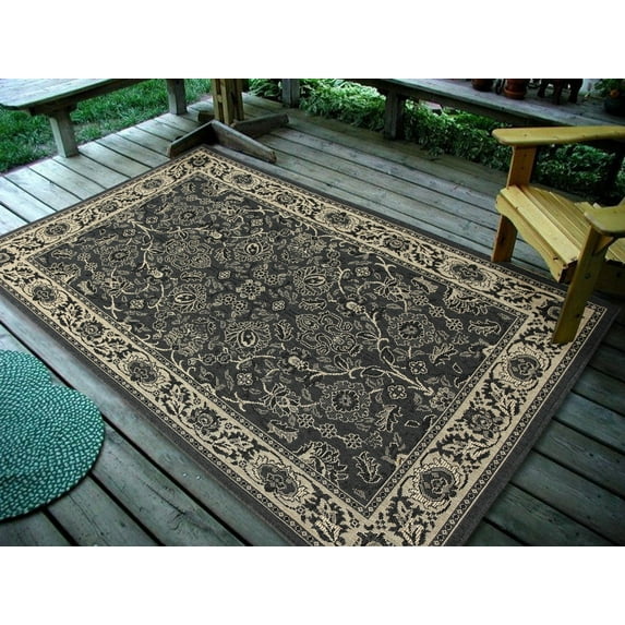 6’7"x9'7" Traditional Persian Oriantal, Charcoal Indoor & Outdoor Rug - 0946, Patio, Washable