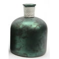thumbnail image 1 of 6.75" Botanic Beauty Handcrafted Dark Green Verdigris Style Decorative Glass Vase with Raffia Band, 1 of 2