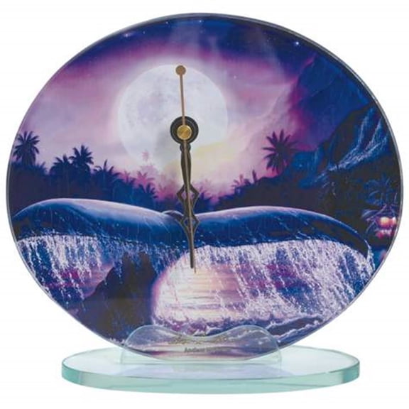 6.75 Inch Deep Blue and Plum Ancient Mysteries Fused Glass Clock