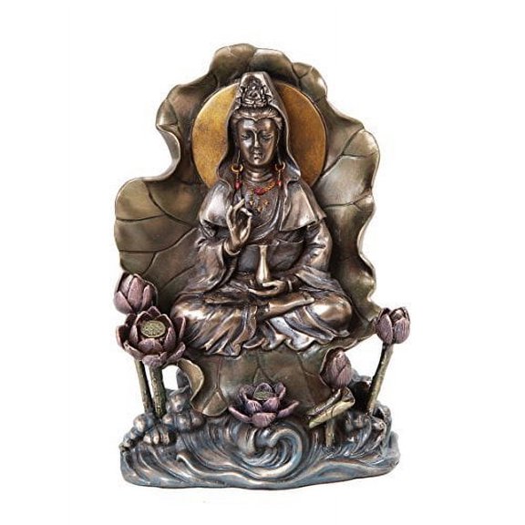 6.75 Inch Lotus Kuan Yin Indian Hindu Goddess Resin Statue Figurine