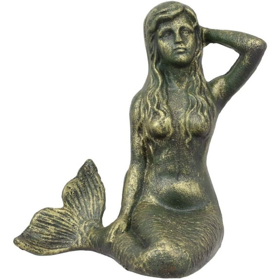 6.75"L Nautical Siren Expecting Mermaid Cast Iron Rustic Patina Finish Statue