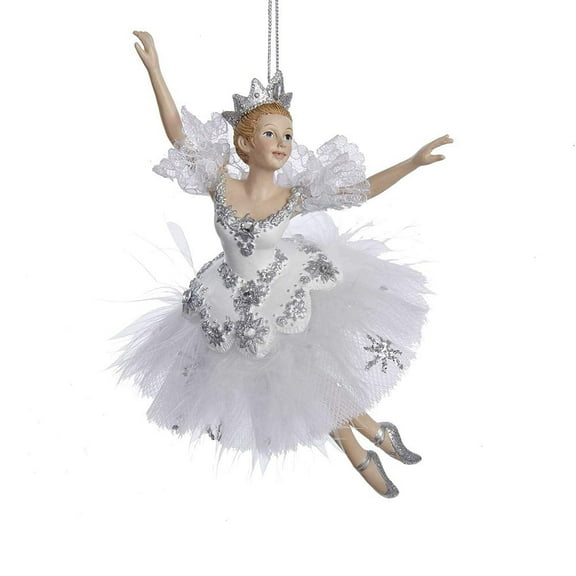 6.75" Snow Queen Ballerina Christmas Ornament Hand-Painted Winter Ballet Figurine with Glitter Accents for Holiday Tree Decor