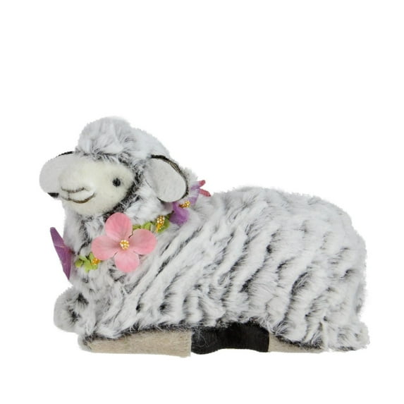 Plush Kneeling Sheep Spring Easter Figure - 6.75" - White