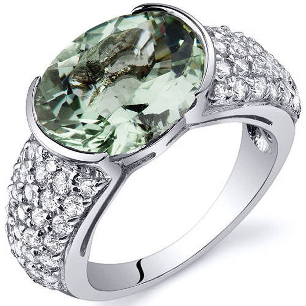 6.75 ct Oval Shape Green Amethyst Bezel Ring in Sterling Silver