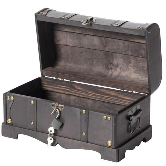 6.75 x 12 x 6.75 in. Pirate Style Wooden Treasure Chest with Vintage Padlock & Key, Brown - Small