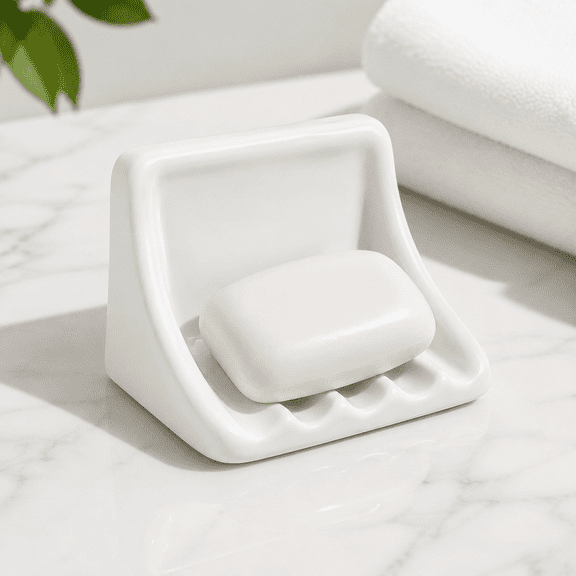 6.75 x 4.7 Inch Milky White Ceramic Soap Dish Classic Bathroom Holder Tray