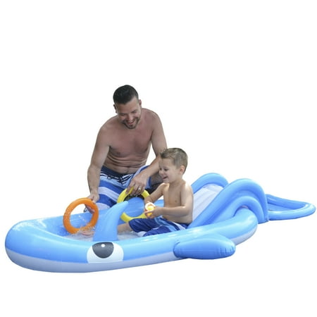Pool Central Inflatable Childrens Whale Shaped Interactive Play Pool - 6.75' - Blue and White