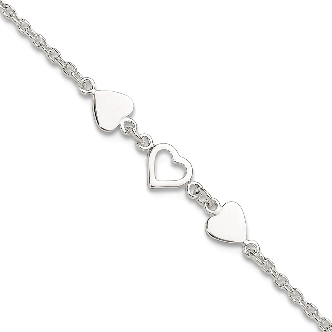 6.75mm 925 Sterling Silver 9 Inch Plus 1inch Extension Love Heart Link Anklet 10 Inch Anklet for Women