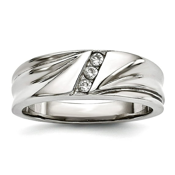 6.75mm Stainless Steel Polished With Cubic Zirconia Ring Size 11.5 Ring for Women