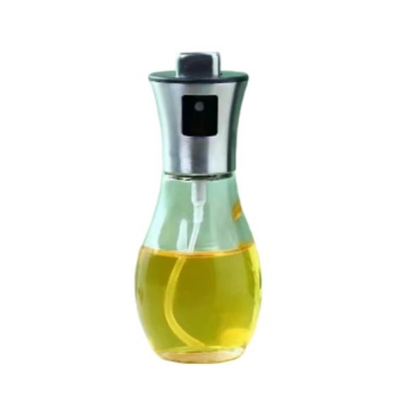 6.76 fl oz Glass Oil Sprayer, Fine Mist Pump Dispenser for Cooking, BBQ & Baking, Manual Press for Even Coating, Hygienic Seal, Easy Refilling, Dishwasher Safe, Non-Reactive Glass Oil Bottle Silver